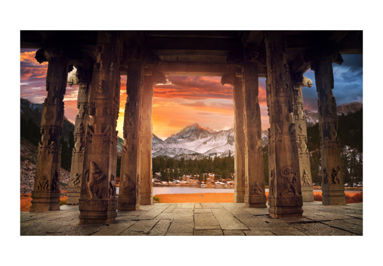 Wall Mural Sunset in India - temple architecture with mountain landscape 59965 additionalImage 1