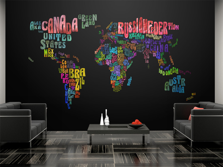 Wall Mural Colorful Journeys - Colorful World Map with Described Continents 60065