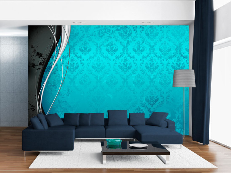 Wall Mural Turquoise Composition - Retro Style Ornaments with Silver Elements