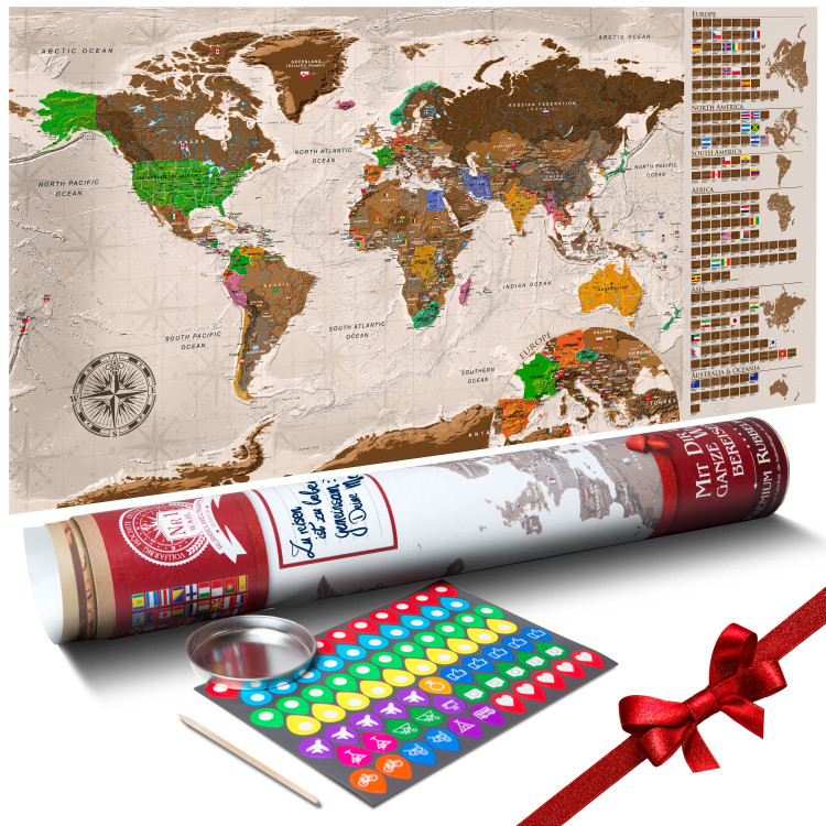 Carte du monde grattable Carte brune (claire) - poster (version anglaise) 106875