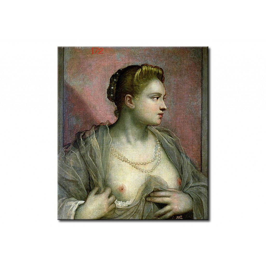 Schilderij  Tintoretto: Portrait Of A Woman Revealing Her Breasts