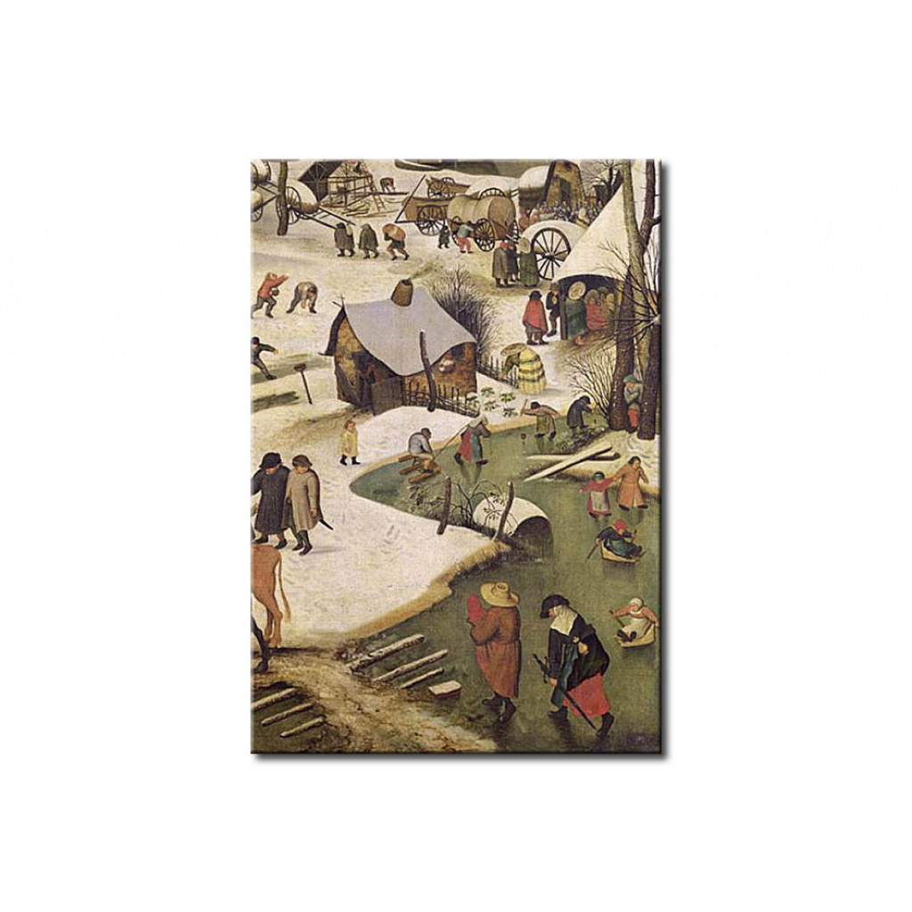 Schilderij  Pieter Bruegel The Elder: The Census At Bethlehem, Detail Of Children Playing On The Frozen River