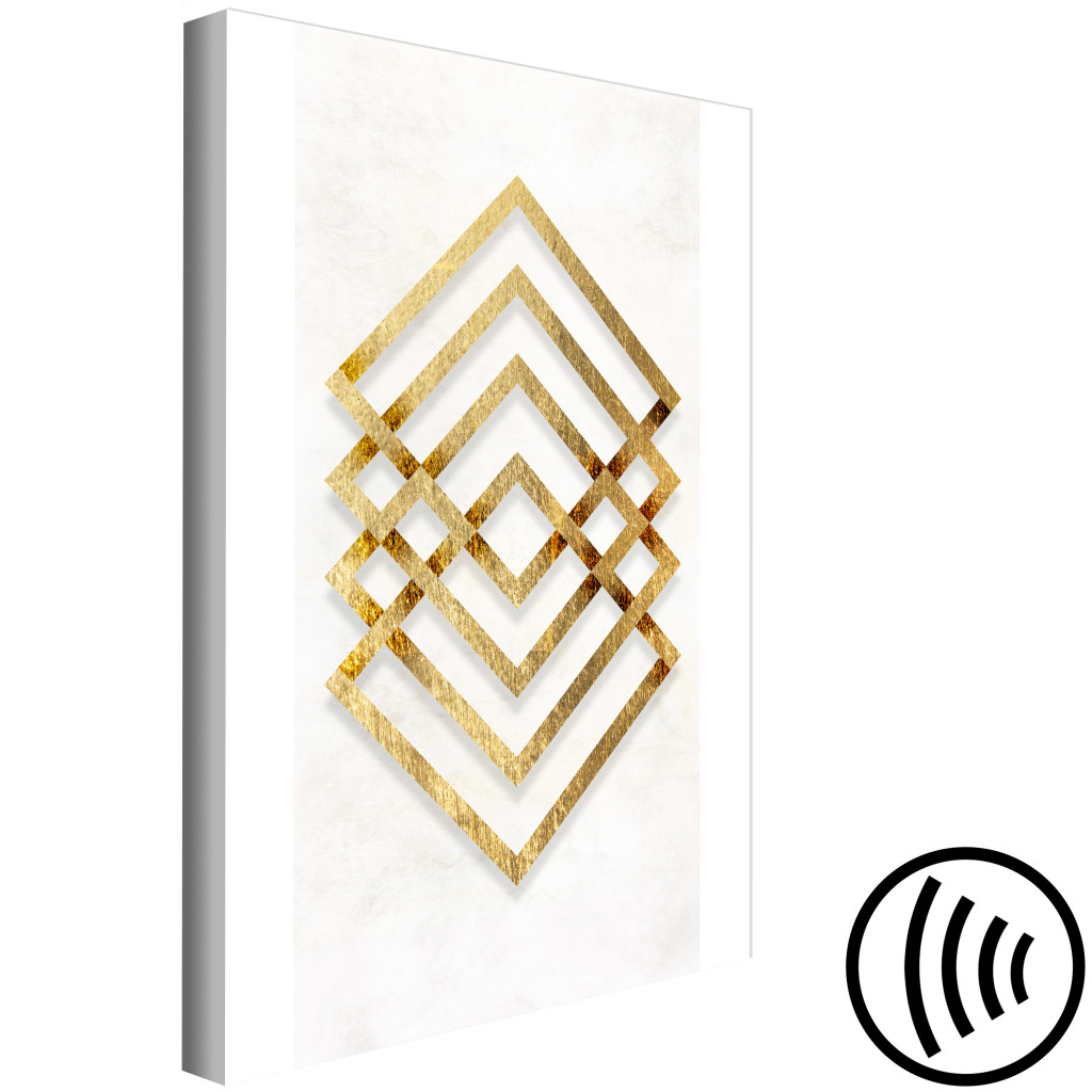 Quadro Pintado Simetrias Da Abstração (1 Peça) - Formas Geométricas Em Dourado