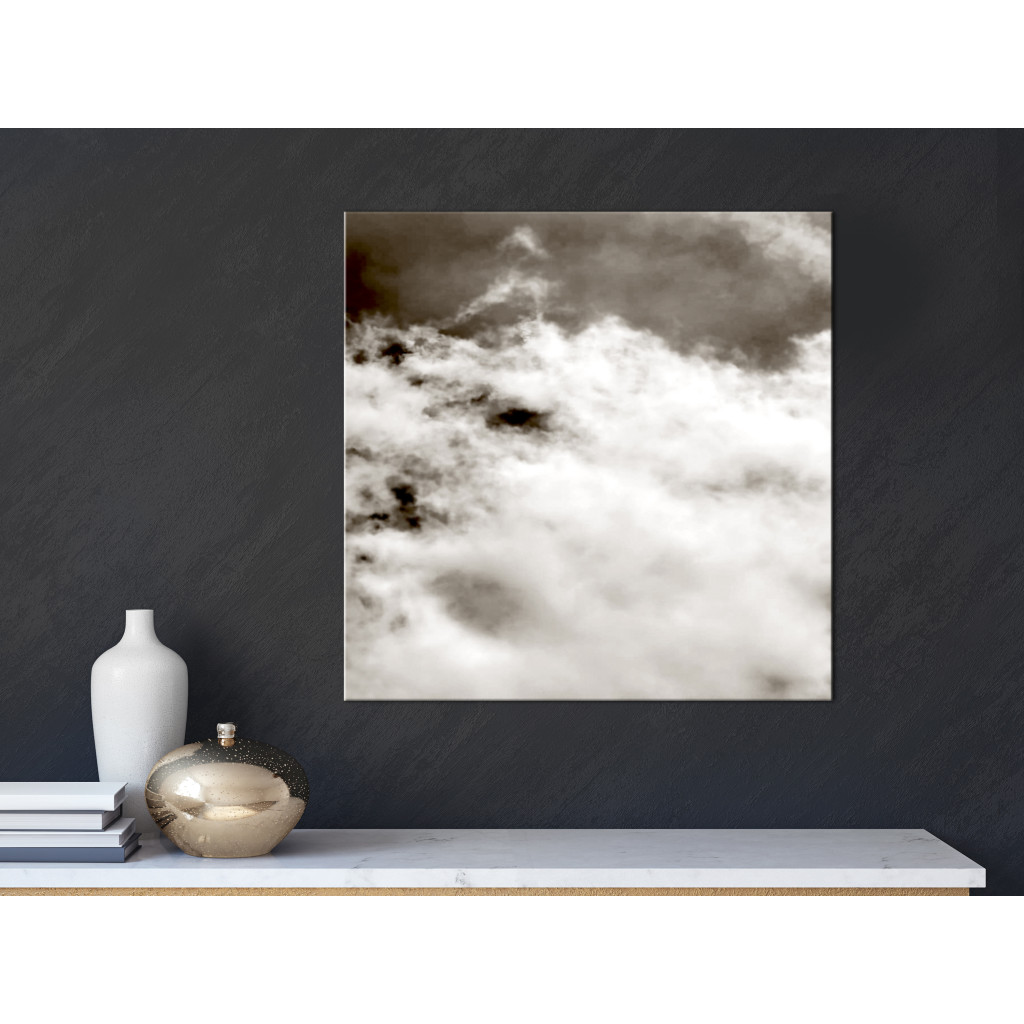 Schilderij  Landschappen: Wolken Des Tijds - Artistieke Zwart-wit Foto Van De Lucht