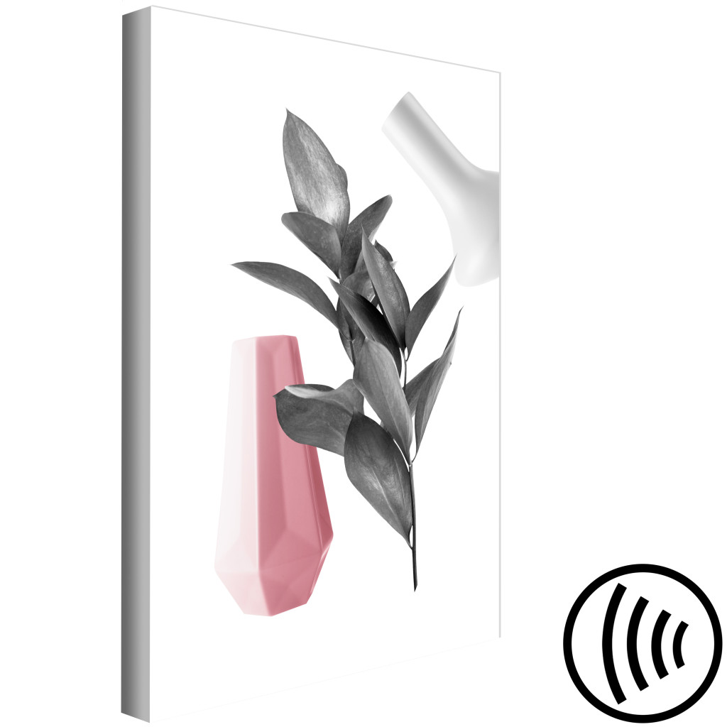 Schilderij  Abstract: Bladeren En Vazen ​​- Een Moderne Compositie Met Een Botanisch Motief