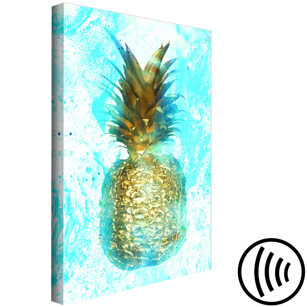 Schilderij  Fruit: Gouden Ananas - Abstractie Met Een Stilleven Op Een Blauwe Achtergrond