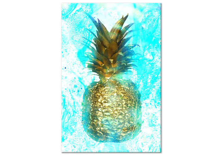 Canvas Golden pineapple - abstraction with a still life on a blue background