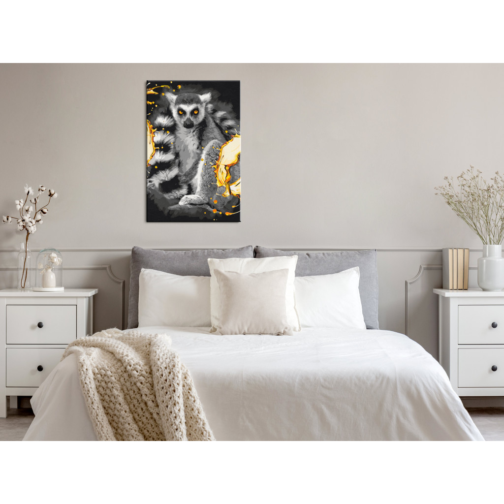 Obraz Do Malowania Po Numerach Lemur I Złote Pluśnięcie