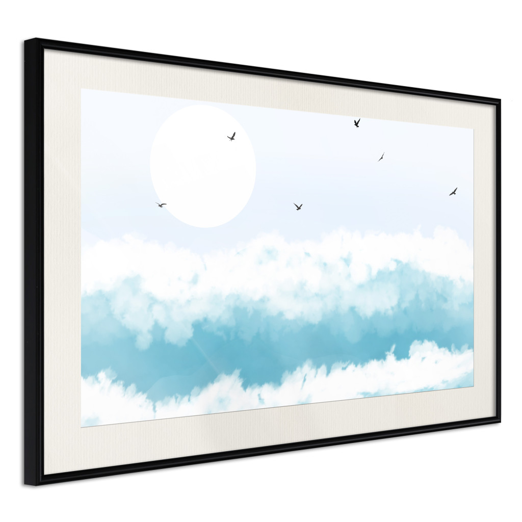 Posters: Foaming Waves - Gulls Against The Backdrop Of The Sun Above The Blue Sea Water