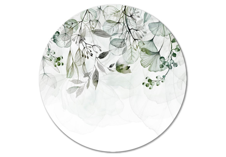 Round Canvas Climbing Vegetation - Green Flowers, Leaves and Fruit on a Light Background 148675