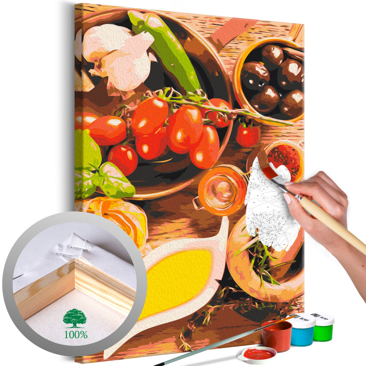 Cuadro para pintar con números Italian Flavors - Vegetables and Spices on a Wooden Kitchen Counter 148875