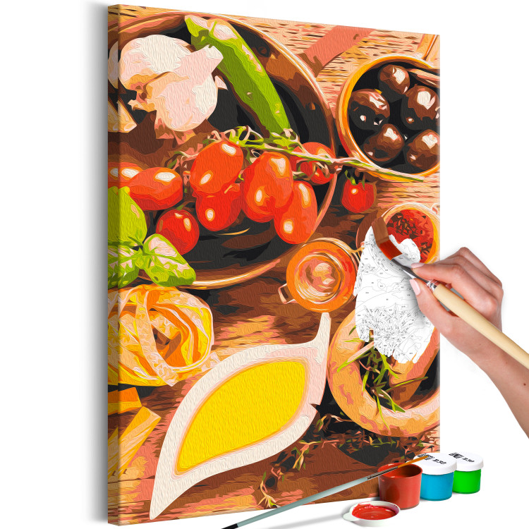 Obraz do malowania po numerach Włoskie smaki - warzywa i przyprawy na kuchennym drewnianym blacie 148875 additionalImage 4