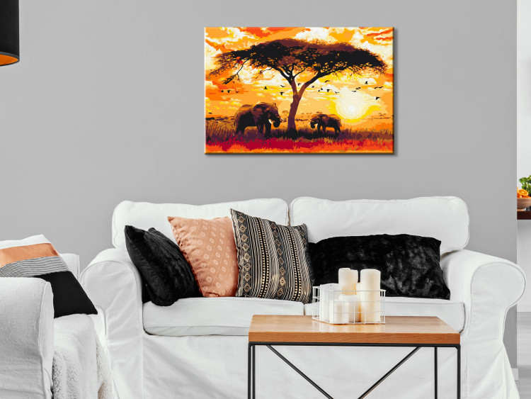 Paint by number African Savanna - Landscape of Roaming Elephants at Sunset 150375 additionalImage 2