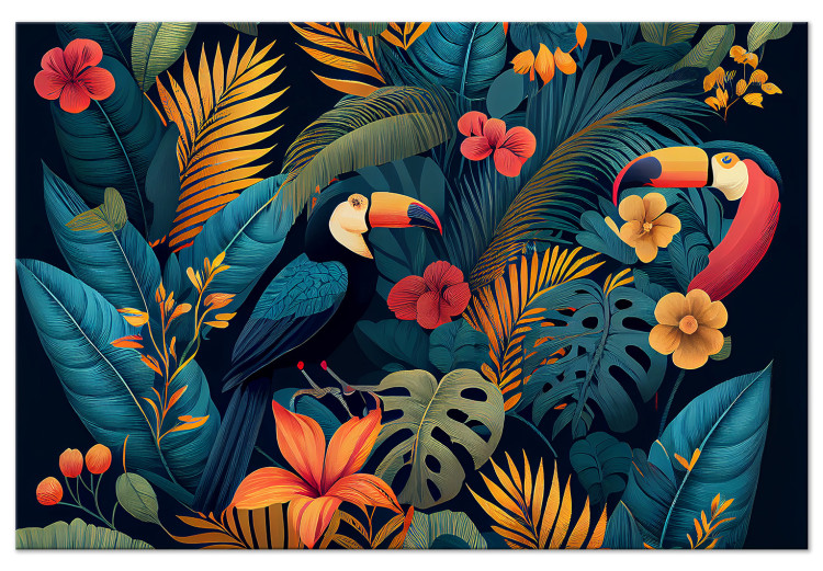 Acrylic Print Exotic Birds - Toucans Among Colorful Vegetation in the Jungle [Glass] 150775 additionalImage 2