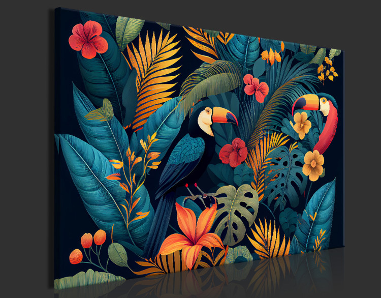 Acrylic Print Exotic Birds - Toucans Among Colorful Vegetation in the Jungle [Glass] 150775 additionalImage 6