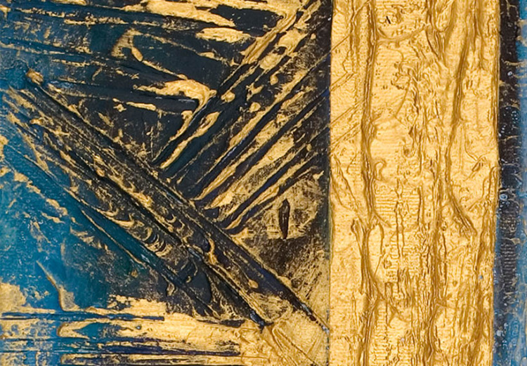 Tableau design Fantaisie (3 pièces) - abstraction avec motif doré sur fond turquoise 48375 additionalImage 2