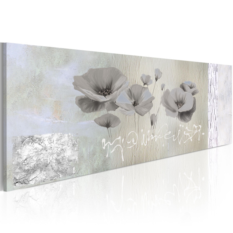 Wandbild Mohnblumen (1-teilig) - Natur in Grau mit Blumen und weißer Aufschrift 48575 additionalImage 2