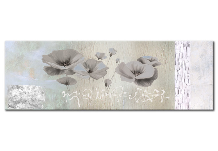 Wandbild Mohnblumen (1-teilig) - Natur in Grau mit Blumen und weißer Aufschrift 48575