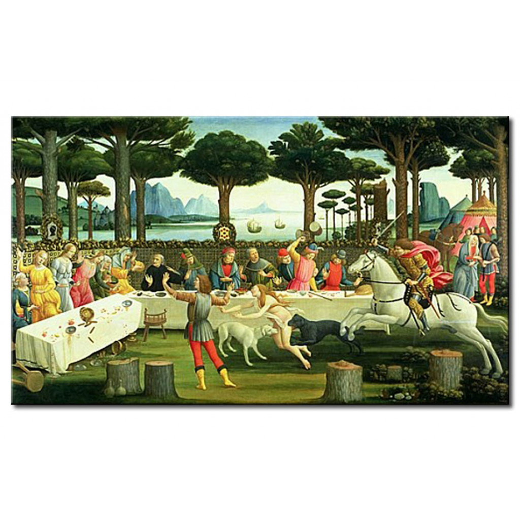 Schilderij  Sandro Botticelli: The Story Of Nastagio Degli Onesti: Nastagio Arranges A Feast At Which The Ghosts Reappear