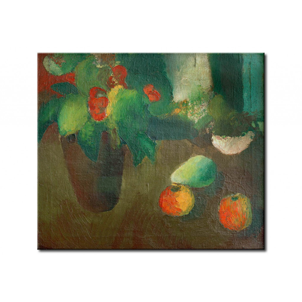 Målning Still Life With Begonia, Apples And Pear