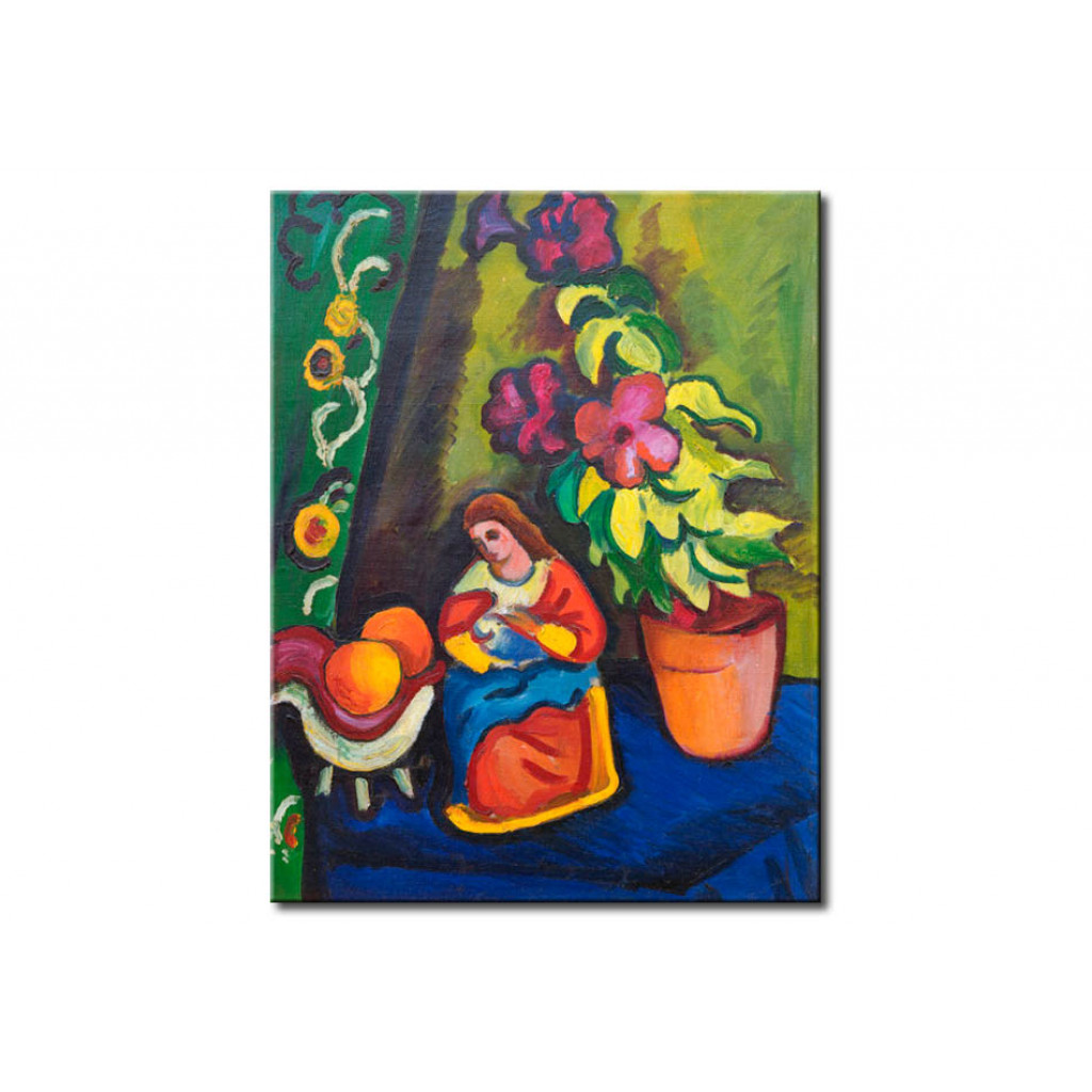 Schilderij  August Macke: Stilleben Mit Madonna, Petunie Und Äpfeln