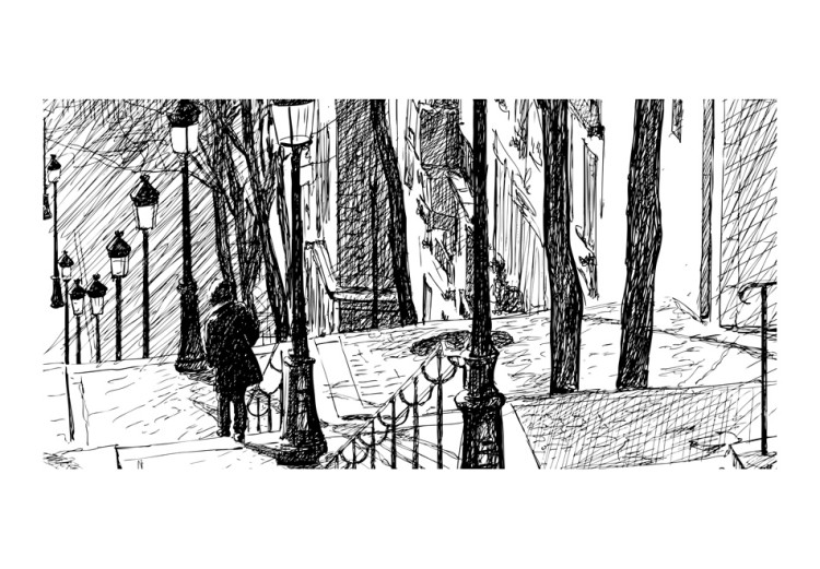 Wall Mural Montmartre Stairs - Black and White Sketch of Urban Architecture in Paris 59875 additionalImage 1