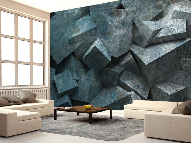 Wall Mural Concrete Avalanche - Background in Shades of Gray with Stone and Concrete Blocks