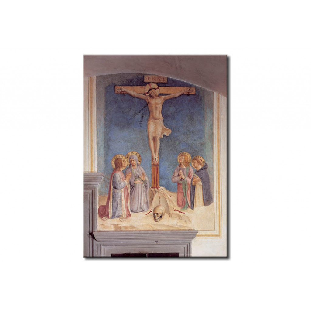 Schilderij  Benozzo Gozzoli: Crucifixion With Virgin Mary, John The Evangelist And The Saints Cosmas And Peter The Martyr
