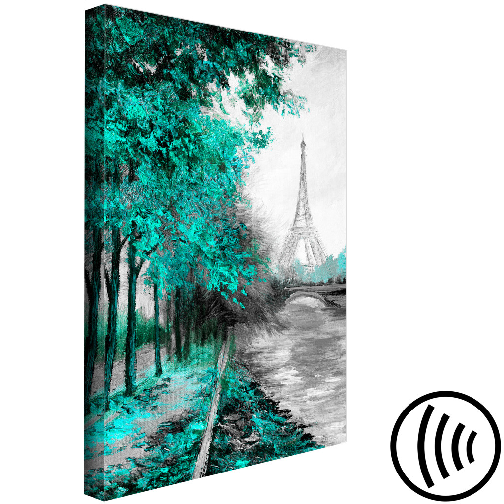 Schilderij  Parijs: Landschap Met Kanaal En Eiffeltoren - Parijs Landschap Met Bomen