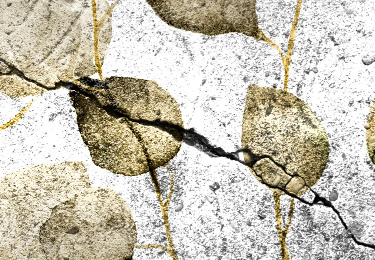 Carta da parati Autunno in oro - modello autunnale con foglie di tiglio oro ricoperte di frutta di Lunaria nelle sfumature del seppia 135485 additionalImage 4