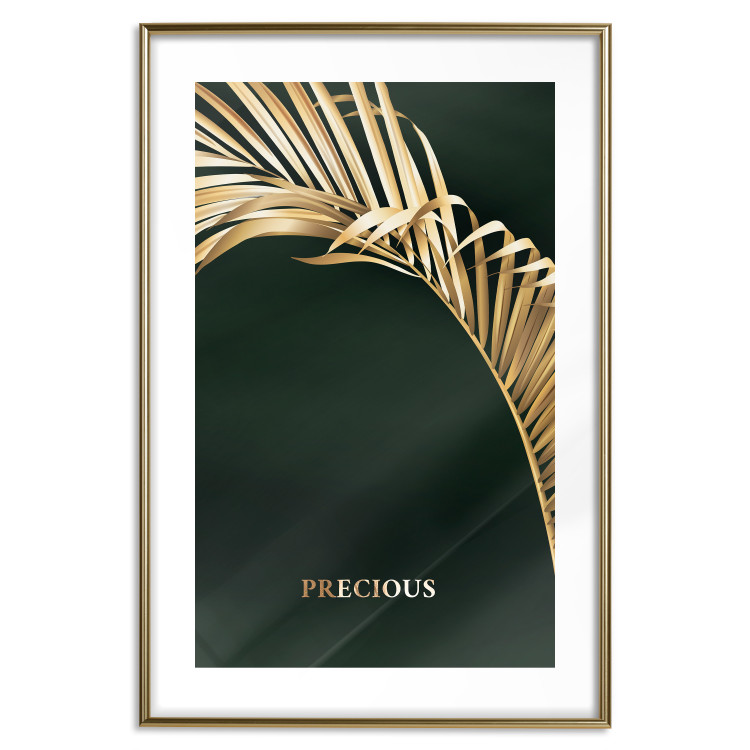 Plakat Egzotyczna roślina - złoty liśc palmy na ciemnozielonym tle 145485 additionalImage 22