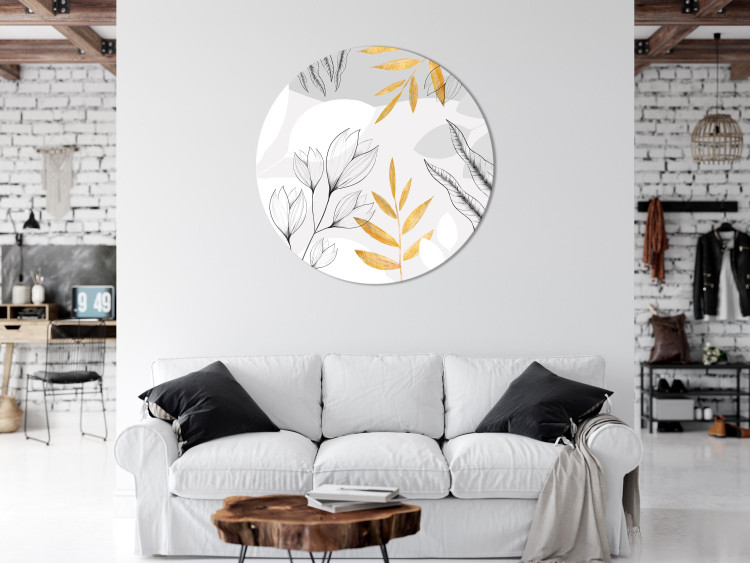 Rundes Bild Graphic Flowers - Drawn Plants With Golden Leaves 148685 additionalImage 4