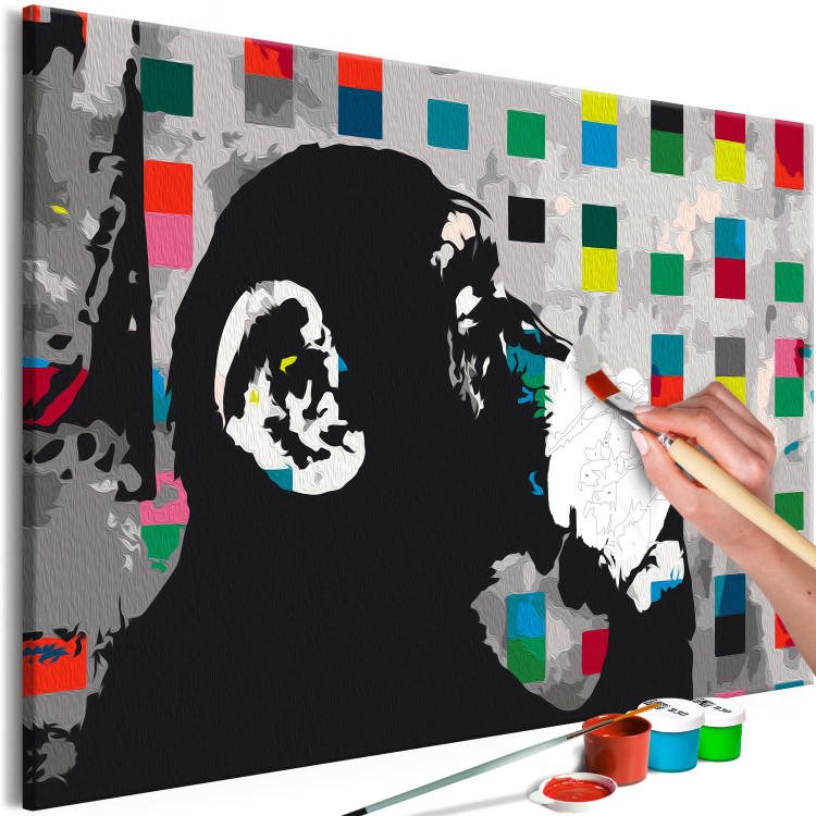 Paint by number Pensive Monkey - Banksy’s Mural Among Colorful Squares 149785 additionalImage 6