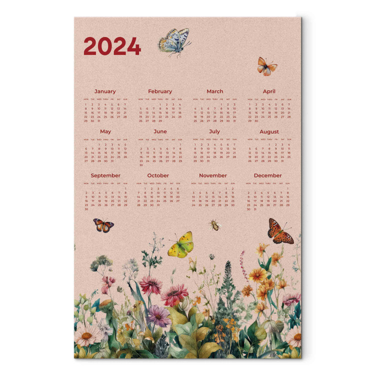 Tableau moderne Calendar 2024 - Beautiful Butterflies Flying Over a  Blooming Meadow - Textes - Typographie - Tableaux
