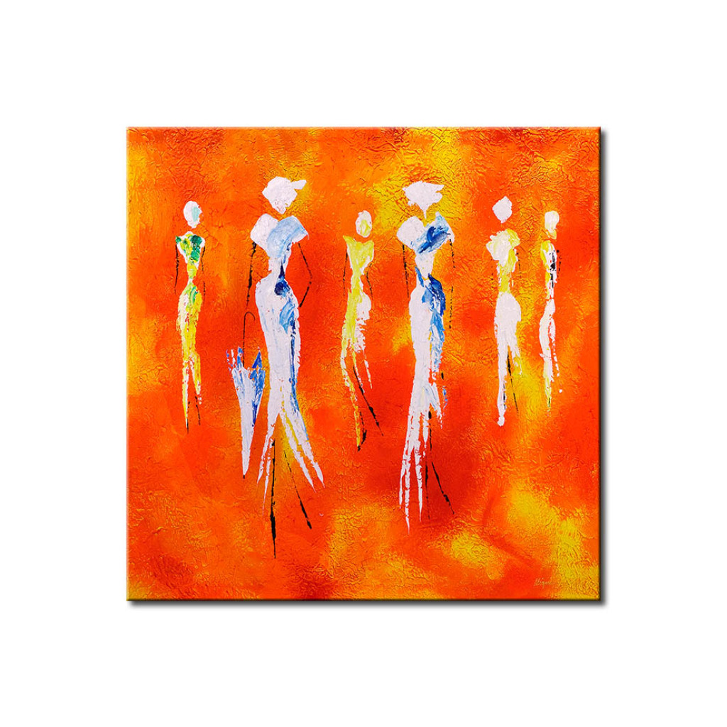 Schilderij  Karakters: Oranje Herinnering (1-delig) - Abstractie Met Silhouetten
