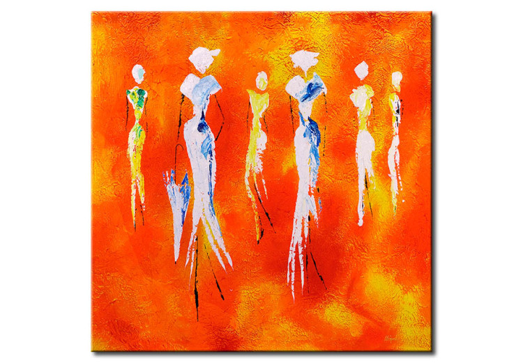 Tableau contemporain Souvenir orange (1 pièce) - Abstraction avec silhouettes 46985