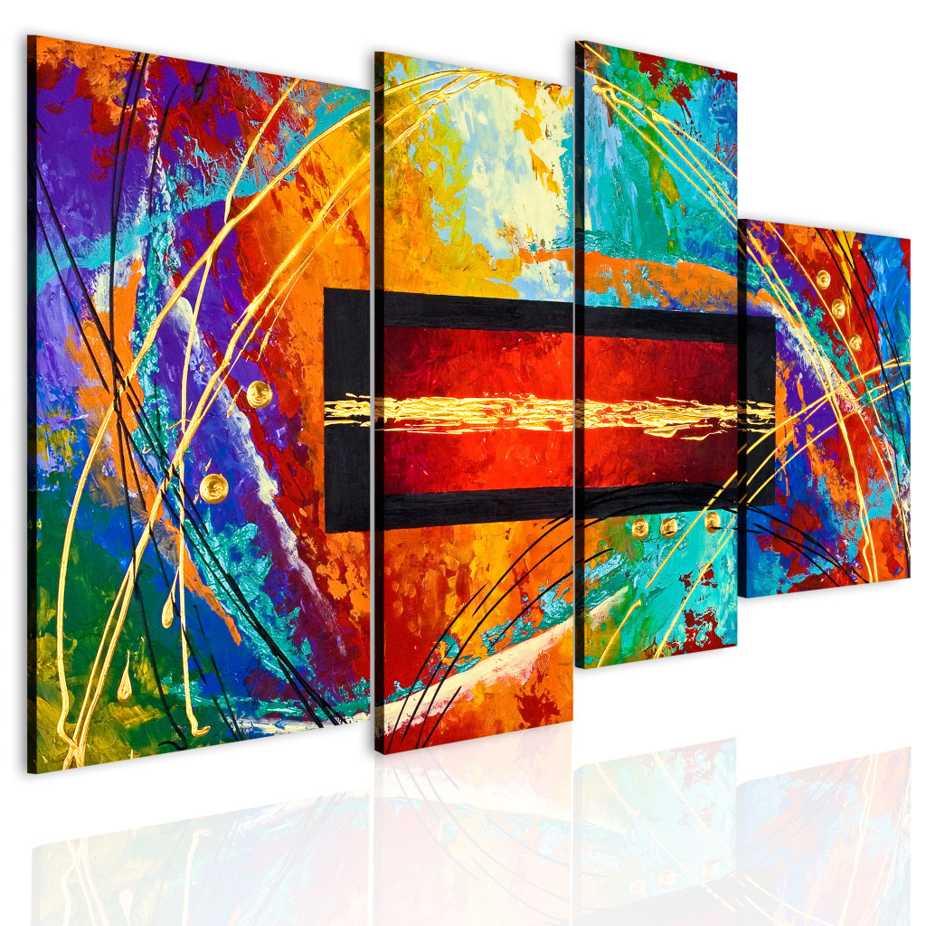 Schilderij  Gekleurde: Regenboog (4-delig) - Kleurrijke Abstractie Met Geometrisch Element