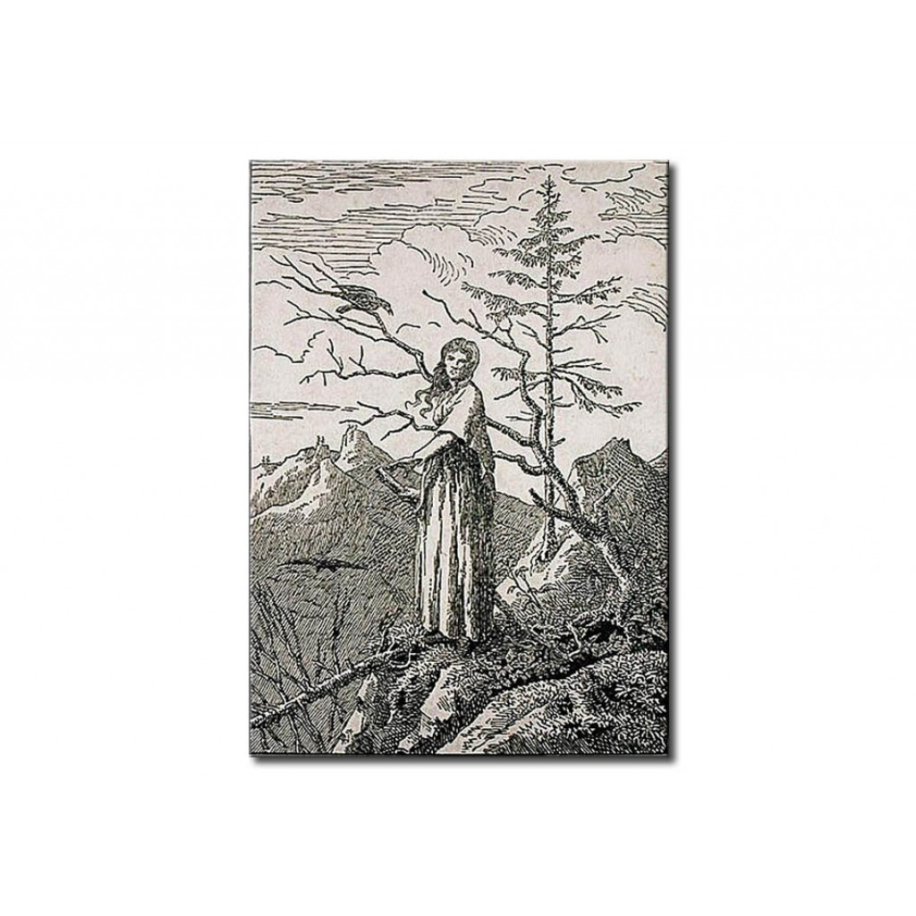 Schilderij  Caspar David Friedrich: Woman With A Raven, On The Edge Of A Precipice