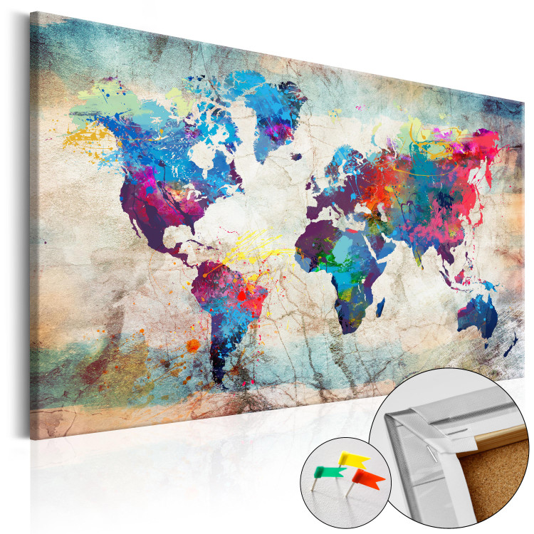 Tablica korkowa Mapa świata: Kolorowe szaleństwo [Mapa korkowa]