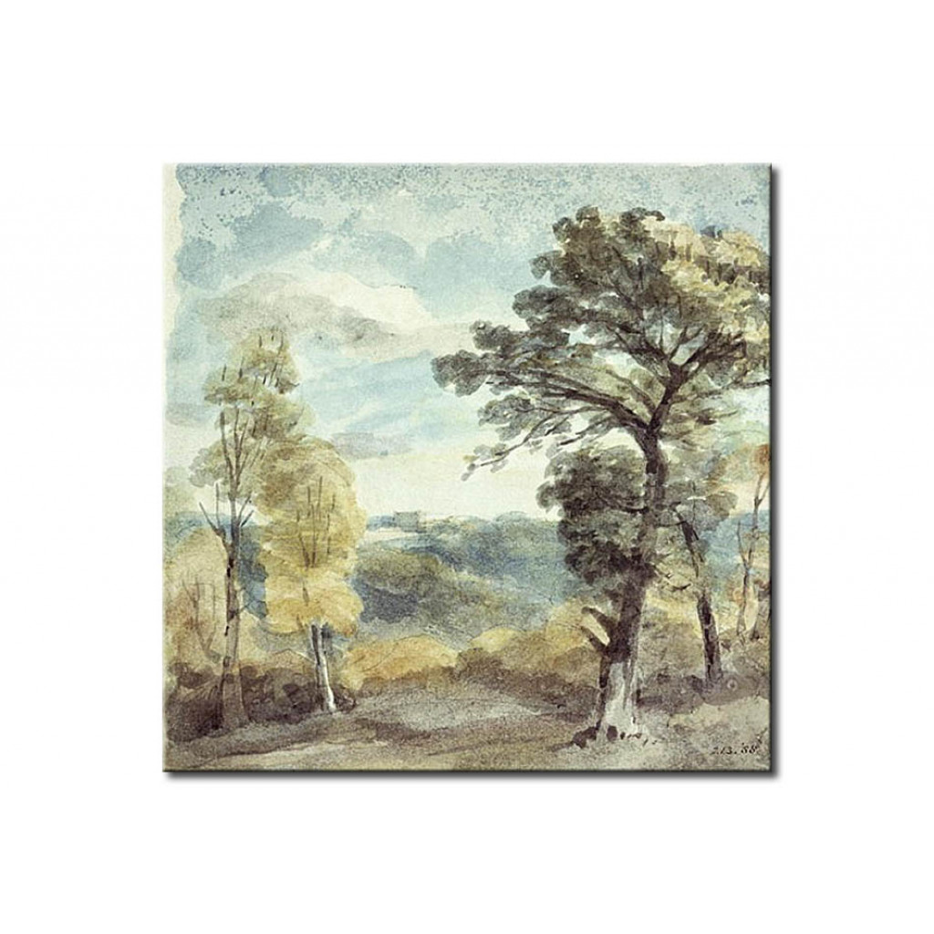 Canvastavla Landscape With Trees And A Distant Mansion