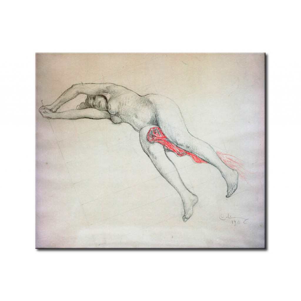 Schilderij  Carl Larsson: Liegende Frau (Die Menschlichen Eigenschaften)
