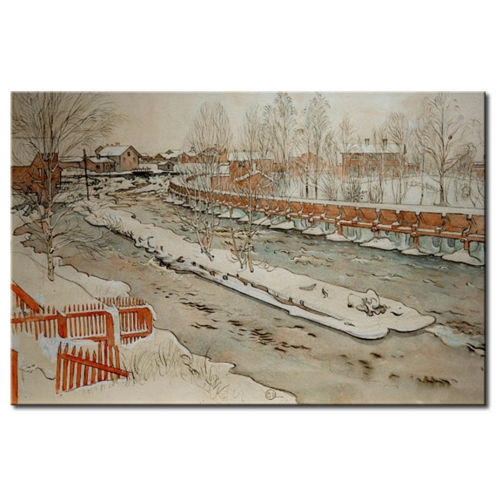 Schilderij  Carl Larsson: The Wodden Drain. Winter Image