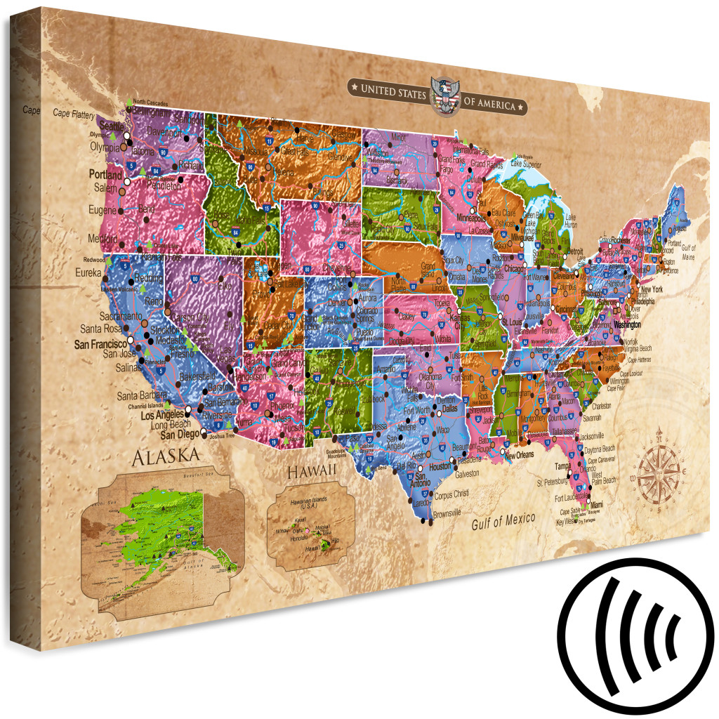 Pintura Mapa Multicolorido Da América Do Norte - Legendas Em Inglês