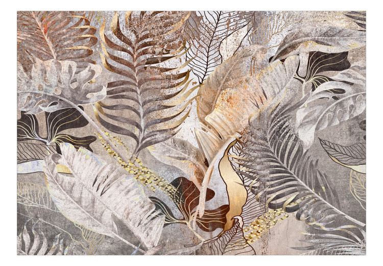 Foto Tapete Exotische Landschaft - Abstraktion mit grauen Mustern und Blättern 138595 additionalImage 1