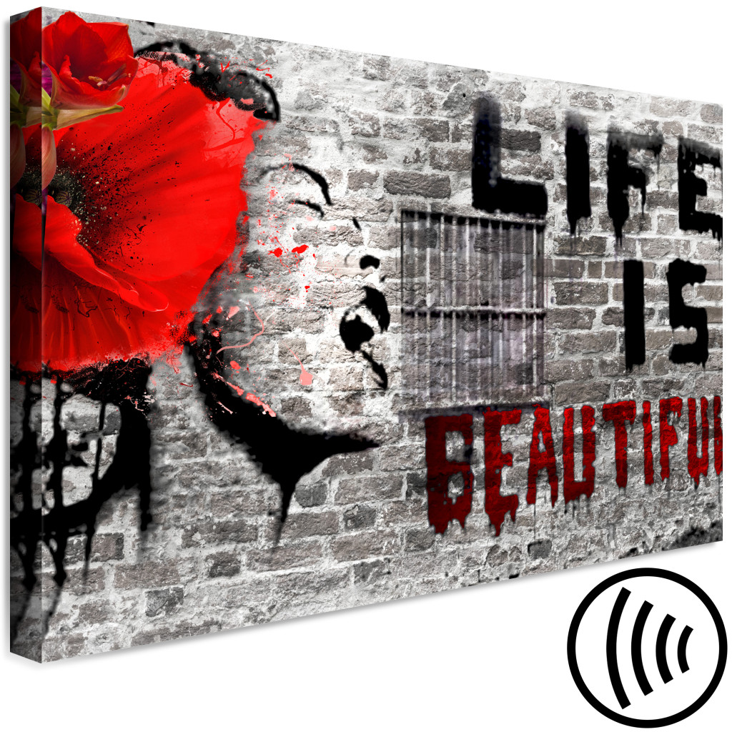 Quadro Em Tela Banksy Mural With Life Is Beautiful (1 Part) Wide