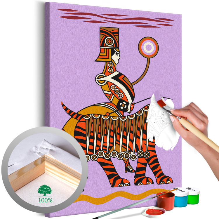 Obraz do malowania po numerach Niezwykły kompan - wystrojony mężczyzna z pomarańczowym tygrysem 144095