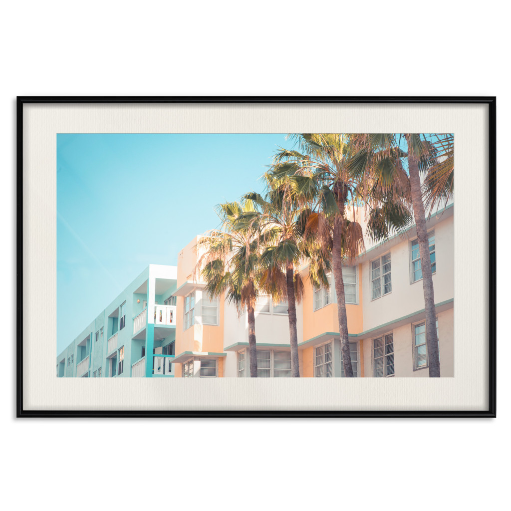 Poster Decorativo The City Of Miami - Palm Trees And The Florida Coast Architecture In Summer In Pastels