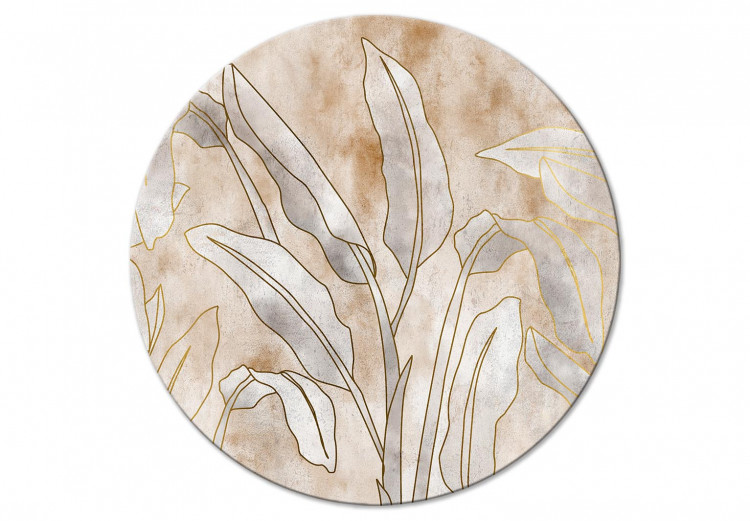 Round Canvas Banana Leaves - Golden Leaves on a Delicate Background 148695