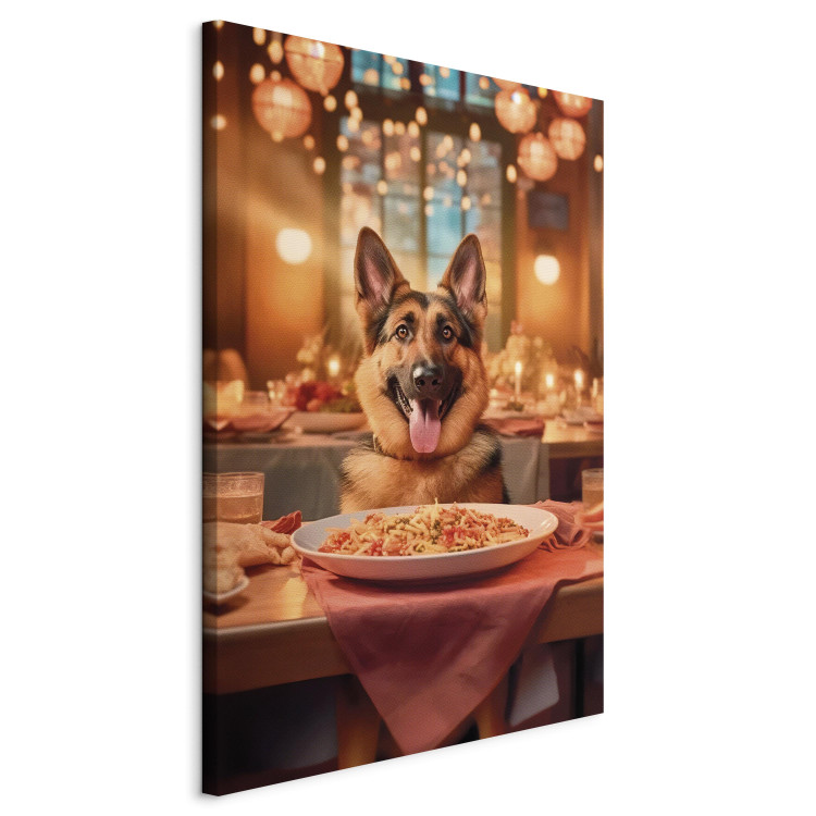 Canvas Print AI Dog German Shepherd - Animal at Dinner in Restaurant - Vertical 150295 additionalImage 2