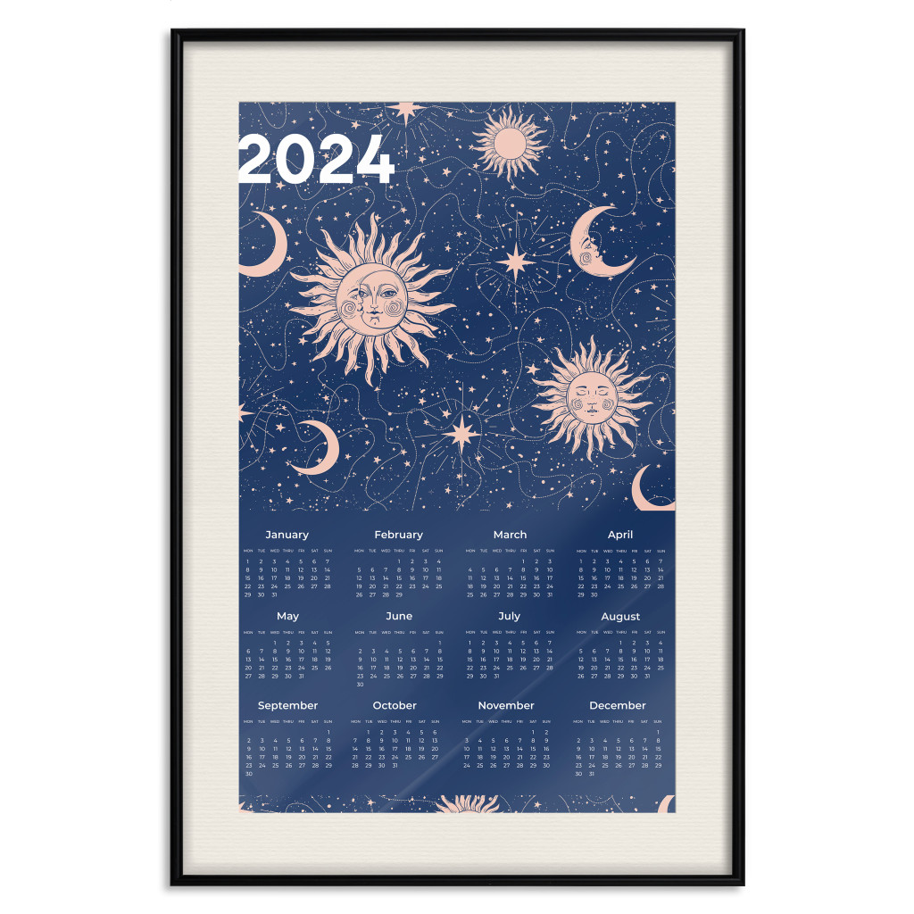 Plakat: Kalendarz 2024 - Kosmiczna Kompozycja Na Granatowym Tle